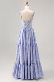 Blue Flower A-Line Beaded Wedding Guest Dress with Slit