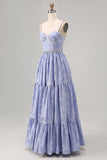 Blue Flower A-Line Beaded Wedding Guest Dress with Slit