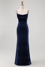 Dark Blue Spaghetti Straps Mermaid Bridesmaid Dress