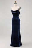 Dark Blue Spaghetti Straps Mermaid Bridesmaid Dress