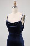 Dark Blue Spaghetti Straps Mermaid Bridesmaid Dress