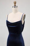 Dark Blue Spaghetti Straps Mermaid Bridesmaid Dress