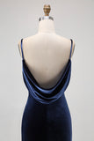 Dark Blue Spaghetti Straps Mermaid Bridesmaid Dress