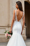 V-Neck Organza Mermaid Ivory Wedding Dress with Lace Appliques