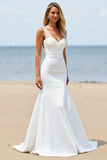 Satin Mermaid Sweetheart Court Train Ivory Wedding Dress