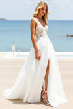Ivory Court Train Chiffon A Line Sweetheart Wedding Dress with Lace Appliques