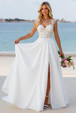 Ivory Court Train Chiffon A Line Sweetheart Wedding Dress with Lace Appliques