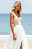 Ivory Court Train Chiffon A Line Sweetheart Wedding Dress with Lace Appliques