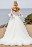 Ivory Off the Shoulder Tulle A Line Wedding Dress with Lace Appliques