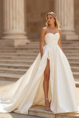 mekori925【新品】Clementine Ivory&Co. Zapaka Women Ivory A-Line Lace Wedding Dress with Slit Spaghetti
