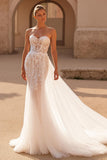 A Line Strapless Court Train Ivory Wedding Dress