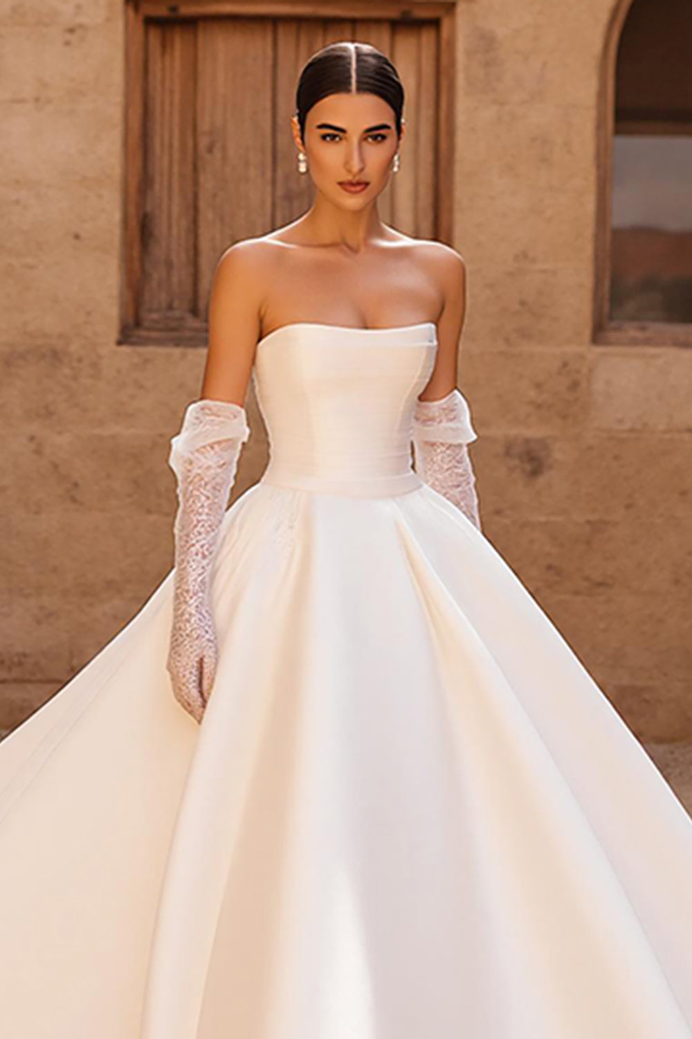 Zapaka Women Chapel Train Ivory Wedding Dress A Line Back Zipper Satin Sleeveless Bridal Dress ZAPAKA Zapaka Women Chapel Train Ivory Wedding Dress A Line Back Zipper Satin Sleeveless Bridal Dress ZAPAKA