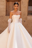 A Line Chapel Train Satin Ivory Wedding Dress