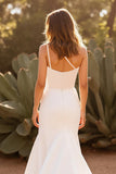 Ivory One Shoulder Simple Satin Mermaid Wedding Dress with Slit