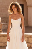 Ivory Simple A Line Strapless Court Train Wedding Dress