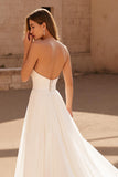 Ivory Simple A Line Strapless Court Train Wedding Dress