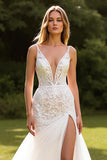 Court Train Tulle Mermaid V-Neck Ivory Wedding Dress
