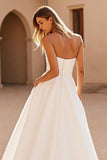 Ivory Strapless Ruched Chiffon A Line Wedding Dress with Slit