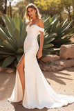 Mermaid Sweep Train Satin Ivory Wedding Dress with Slit