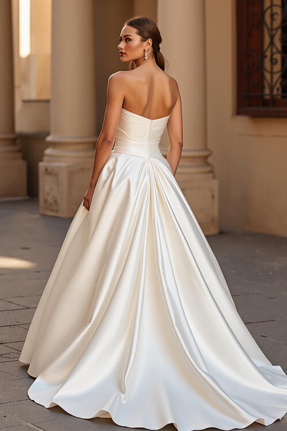 Zapaka Women Ivory Court Train Wedding Dress Sleeveless A Line Back Zipper Satin Bridal Dress ZAPAKA Zapaka Women Ivory Court Train Wedding Dress Sleeveless A Line Back Zipper Satin Bridal Dress ZAPAKA