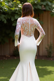 Satin Mermaid Bateau Court Train Ivory Wedding Dress with Lace