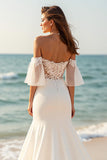 Mermaid Off the Shoulder Court Train Ivory Wedding Dress with Lace Appliques