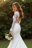 Ivory V-Neck Lace Mermaid Wedding Dress with Appliques