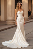 Ivory Strapless Simple Satin Mermaid Wedding Dress