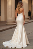 Ivory Strapless Simple Satin Mermaid Wedding Dress