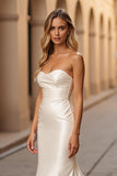Ivory Strapless Simple Satin Mermaid Wedding Dress