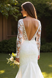 Lace Mermaid Bateau Court Train Ivory Wedding Dress with Appliques