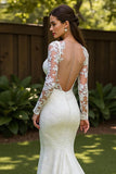 Lace Mermaid V-Neck Court Train Ivory Wedding Dress with Lace