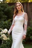 Ivory Simple Mermaid Square Neck Court Train Wedding Dress with Lace