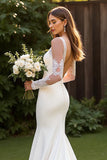 Ivory Simple Mermaid Square Neck Court Train Wedding Dress with Lace