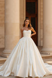 Chapel Train Satin Ball Gown Sweetheart Ivory Wedding Dress