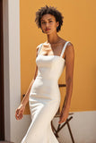 Ivory Mermaid Court Train Simple Stretch Satin Wedding Dress