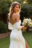 Mermaid Court Train Simple Stretch Satin Ivory Wedding Dress with Slit