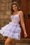 Floral Lavender Tiered Corset A Line Homecoming Dress with Ruffles