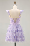 Lilac Floral Ruffled Corset A-Line Homecoming Dress
