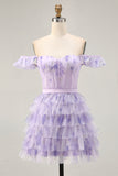 Lilac Floral Ruffled Corset A-Line Homecoming Dress