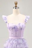 Lilac Floral Ruffled Corset A-Line Homecoming Dress