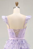 Lilac Floral Ruffled Corset A-Line Homecoming Dress