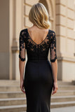 Mermaid Long Stretch Satin Black Mother of the Bride Dress with Lace Appliques