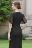 Ruched Sheath Round Neck Long Navy Mother of the Bride Dress with Sash