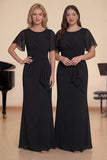 Sheath Navy Chiffon Round Neck Ruched Long Choir Dress with Sash