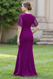 Ruched Sheath Round Neck Long Navy Mother of the Bride Dress with Sash