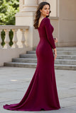 Mermaid V-Neck Stretch Satin Sweep Train Burgundy Mother of the Bride Dress