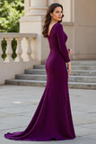 Mermaid V-Neck Stretch Satin Sweep Train Burgundy Mother of the Bride Dress