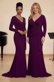 Mermaid Long Sleeves Grape Satin Ruched Choir Dress