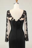 Black Mermaid V-Neck Long Mother of the Bride Dress with Lace Appliques